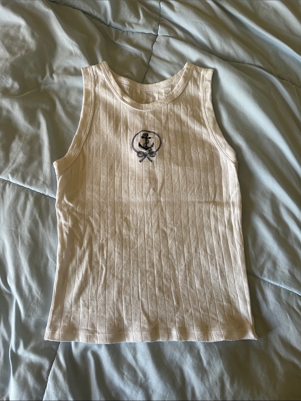 Juniors White Ribbed Tank Top summer time